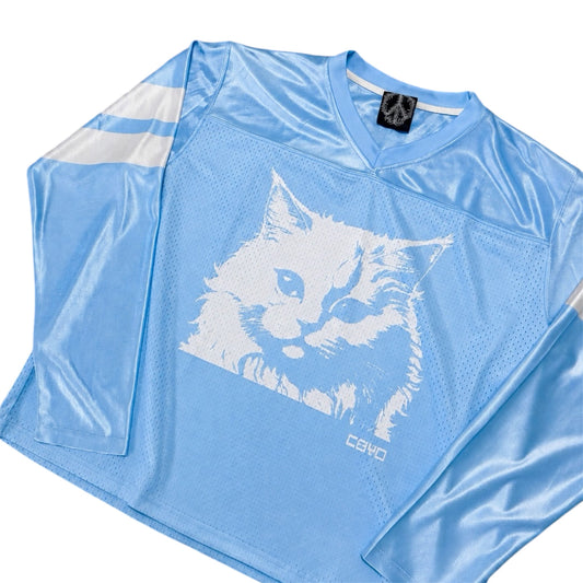 Kitty Baby Blue Long Sleeve Football Jersey