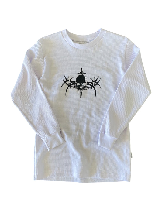 Skull and Dagger White Waffle Knit Thermal Long Sleeve T - Shirt