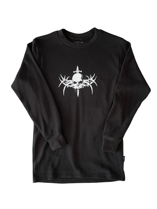 Skull and Dagger Black Waffle Knit Thermal Long Sleeve T - Shirt