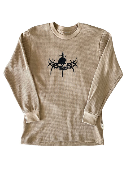 Skull and Dagger Khaki Waffle Knit Long Sleeve T - Shirt