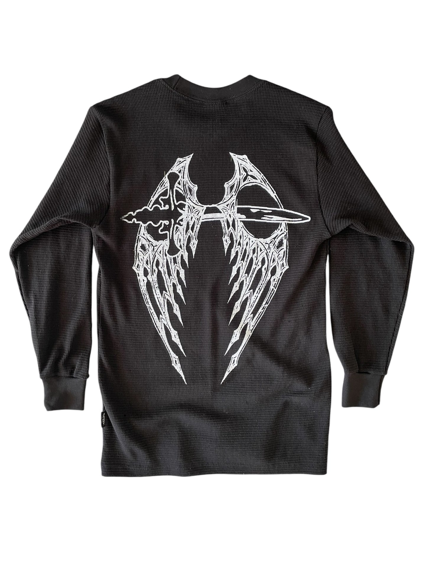 Skull and Dagger Black Waffle Knit Thermal Long Sleeve T - Shirt