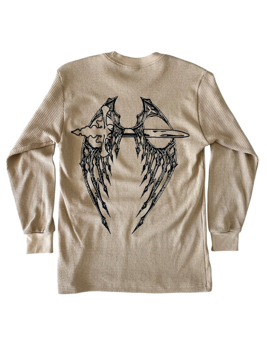 Skull and Dagger Khaki Waffle Knit Long Sleeve T - Shirt