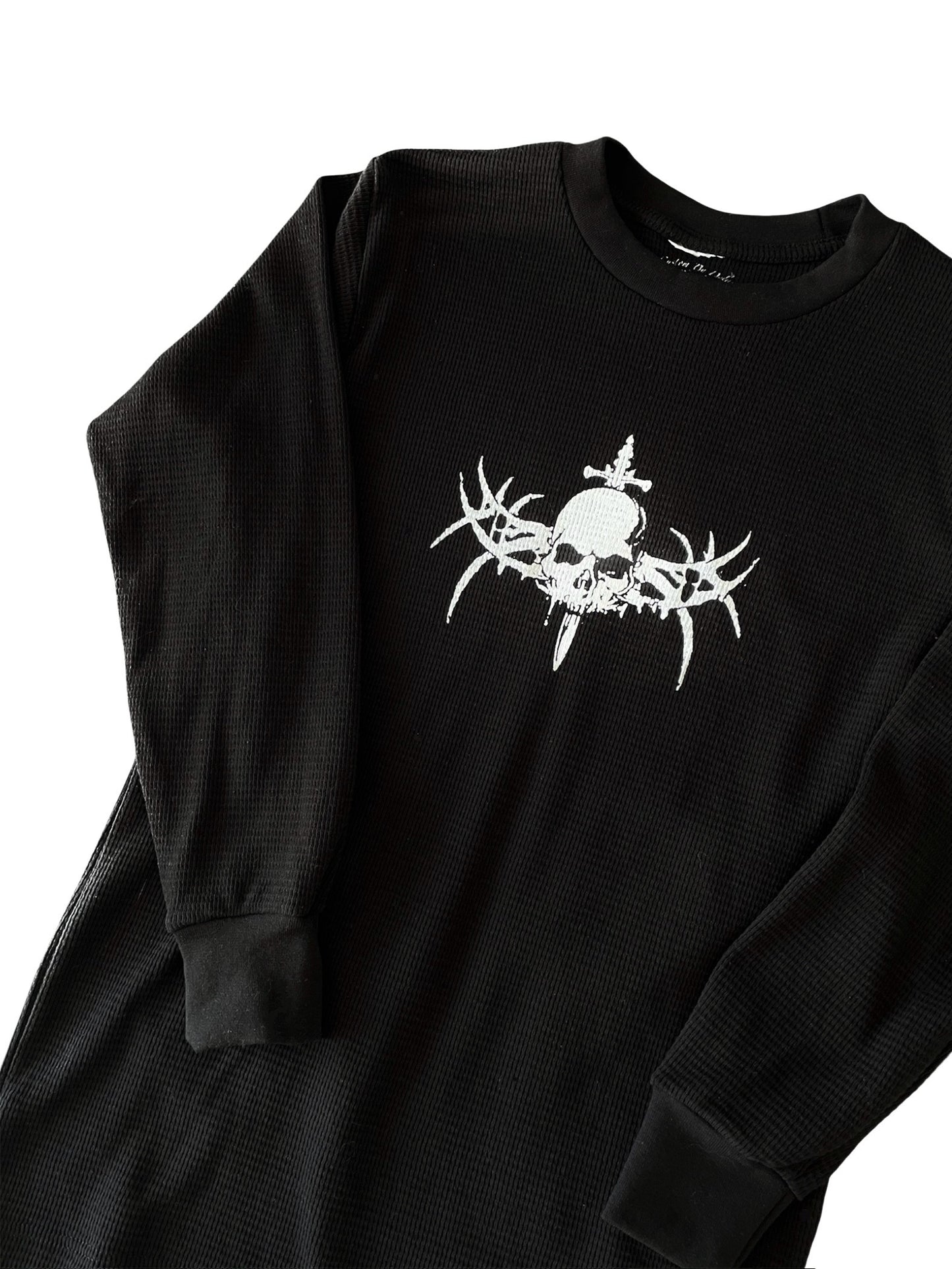 Skull and Dagger Black Waffle Knit Thermal Long Sleeve T - Shirt