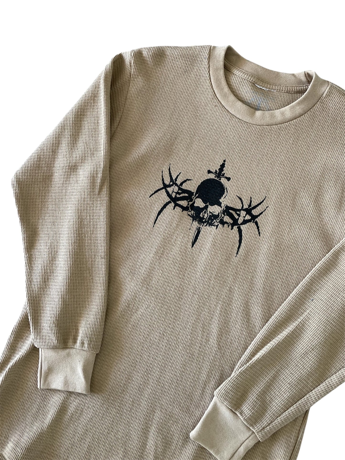 Skull and Dagger Khaki Waffle Knit Long Sleeve T - Shirt