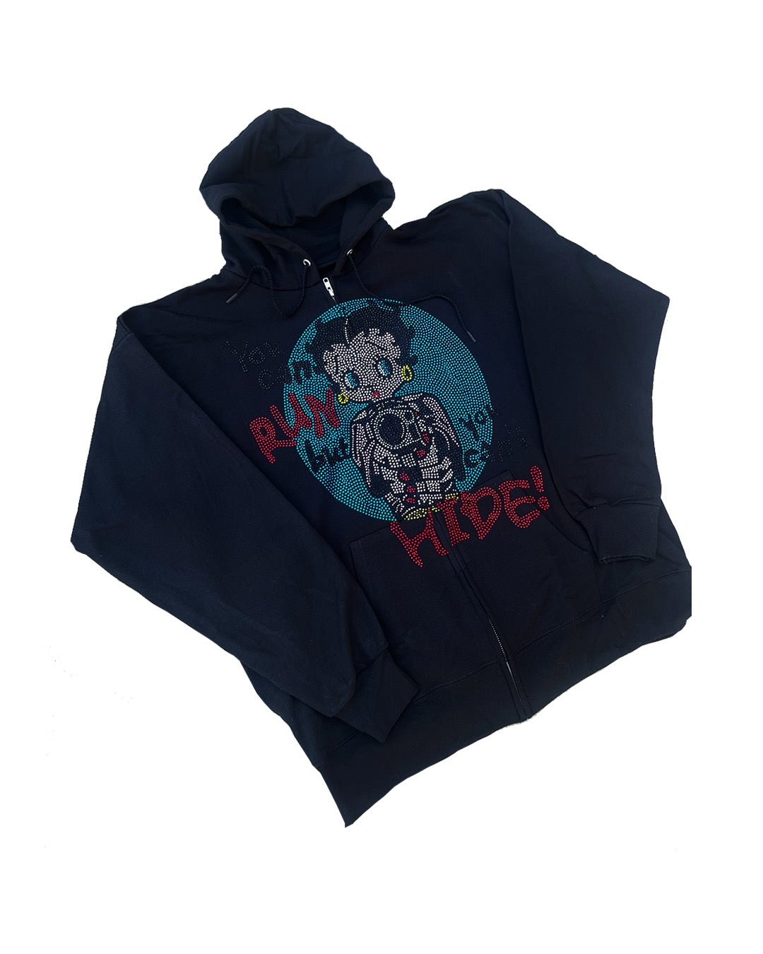 Rhinestone Betty Boop "You Can Run But You Can't Hide" Zip-Up Hoodie