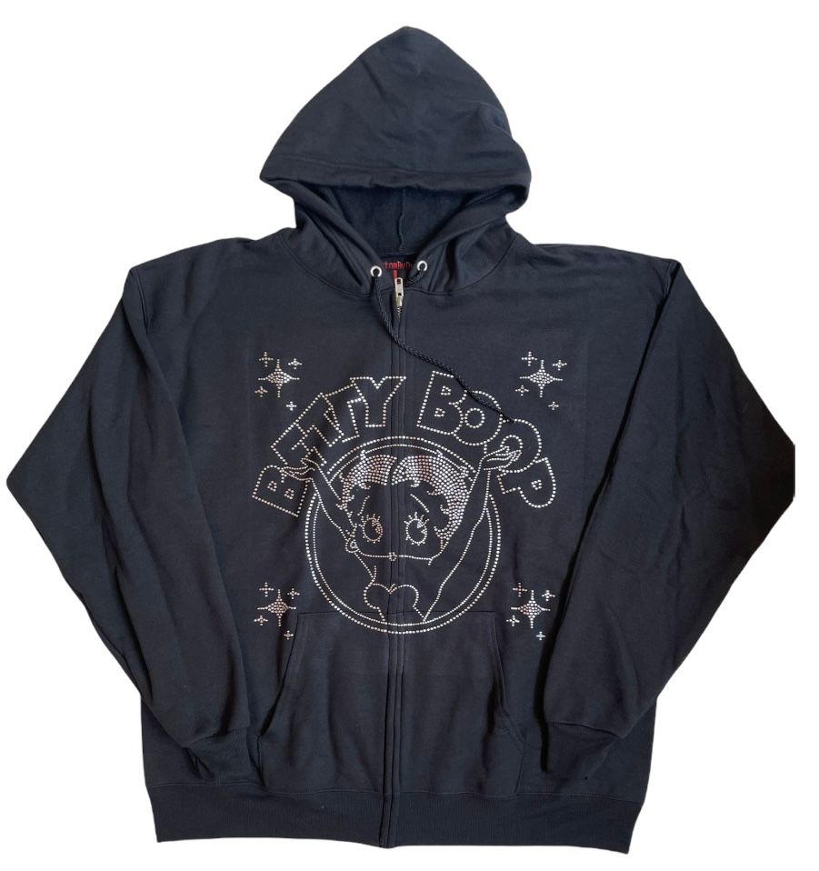 Rhinestone Betty Boop Circle Zip - Up Hoodie