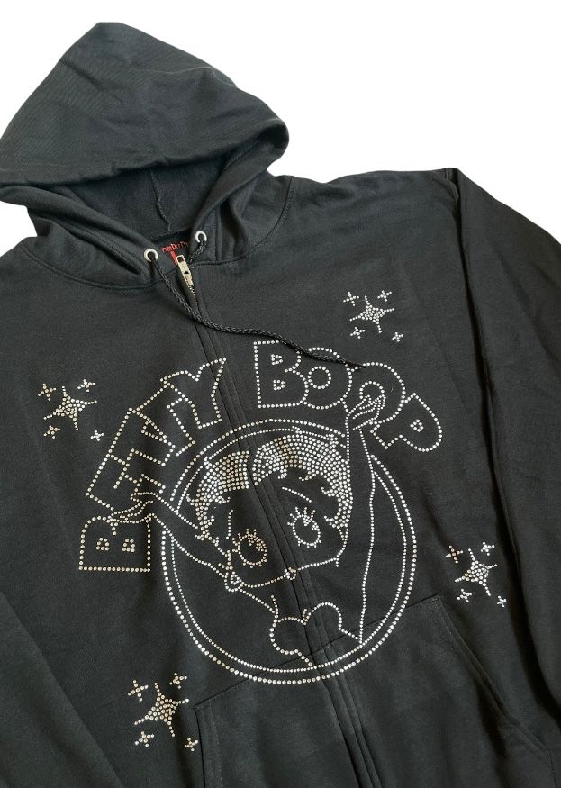 Rhinestone Betty Boop Circle Zip - Up Hoodie