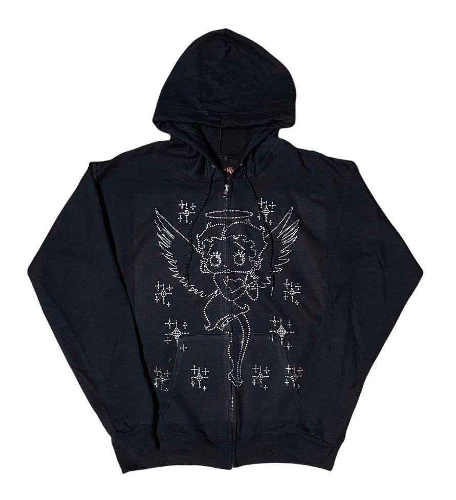 Rhinestone Betty Boop Angel Zip - Up Hoodie