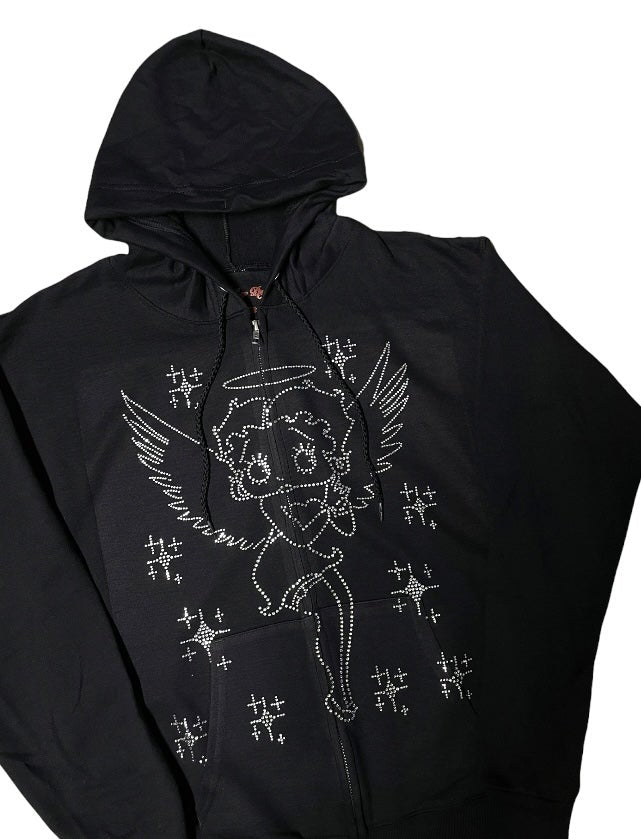 Rhinestone Betty Boop Angel Zip - Up Hoodie